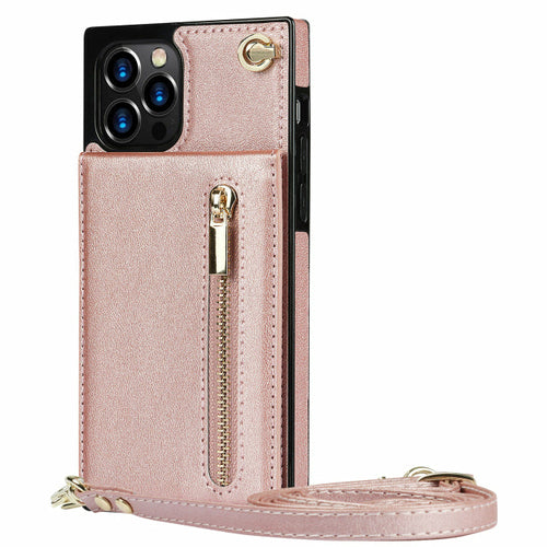 Slim Zipper Wallet Back Case for iPhone With Crossbody Strap